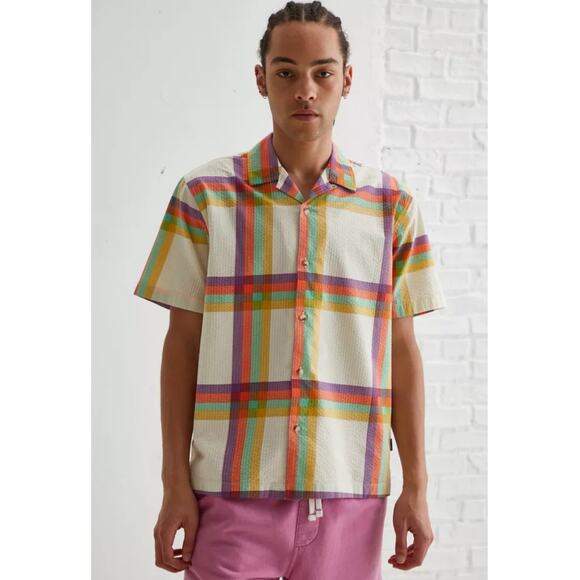 UO Madras Grid Plaid Seersucker Button-Down Shirt Size M - Picture 12 of 12